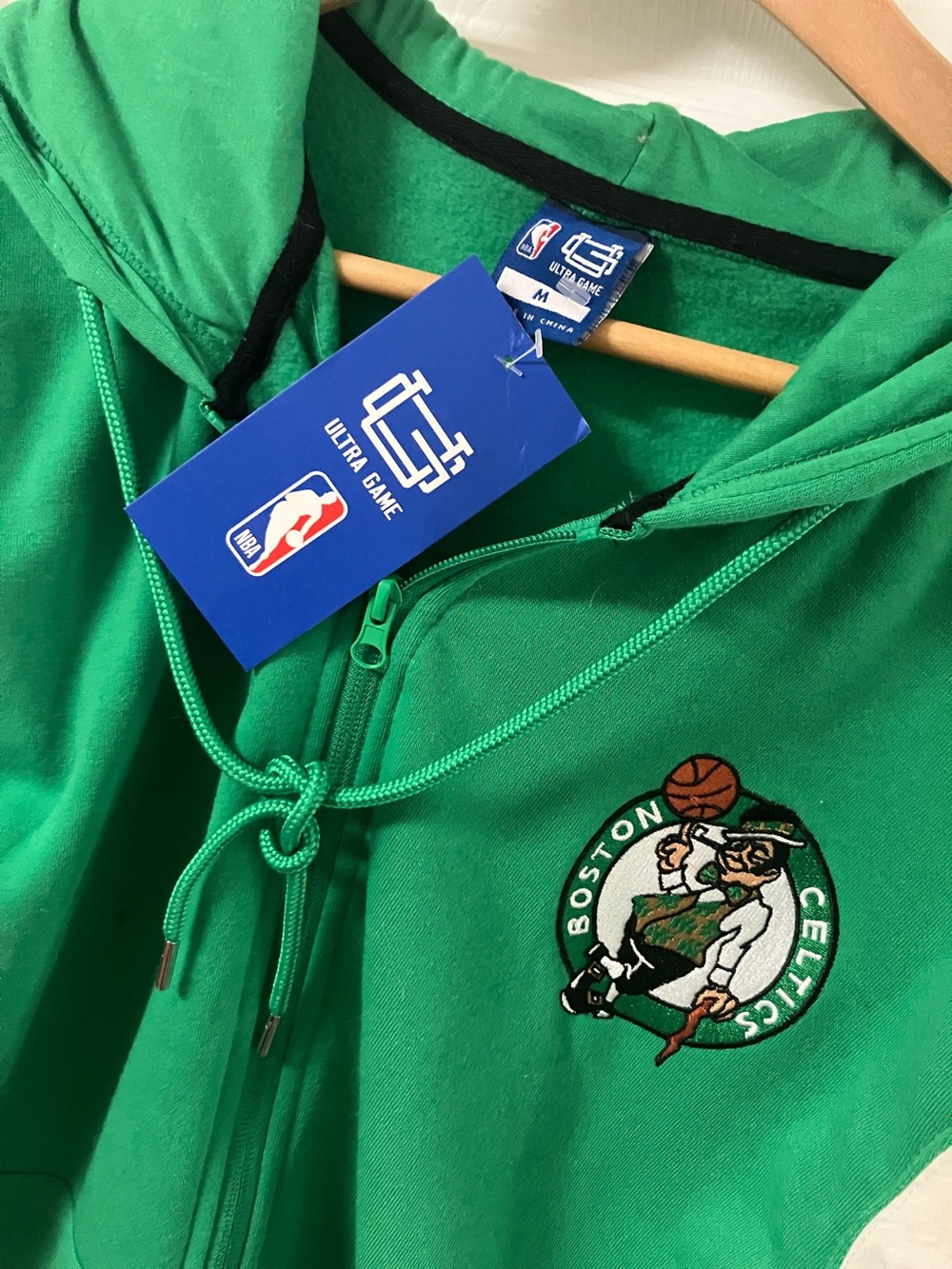 NBA Boston Celtics Green Zip-Up Hoodie with Embroidered Logo